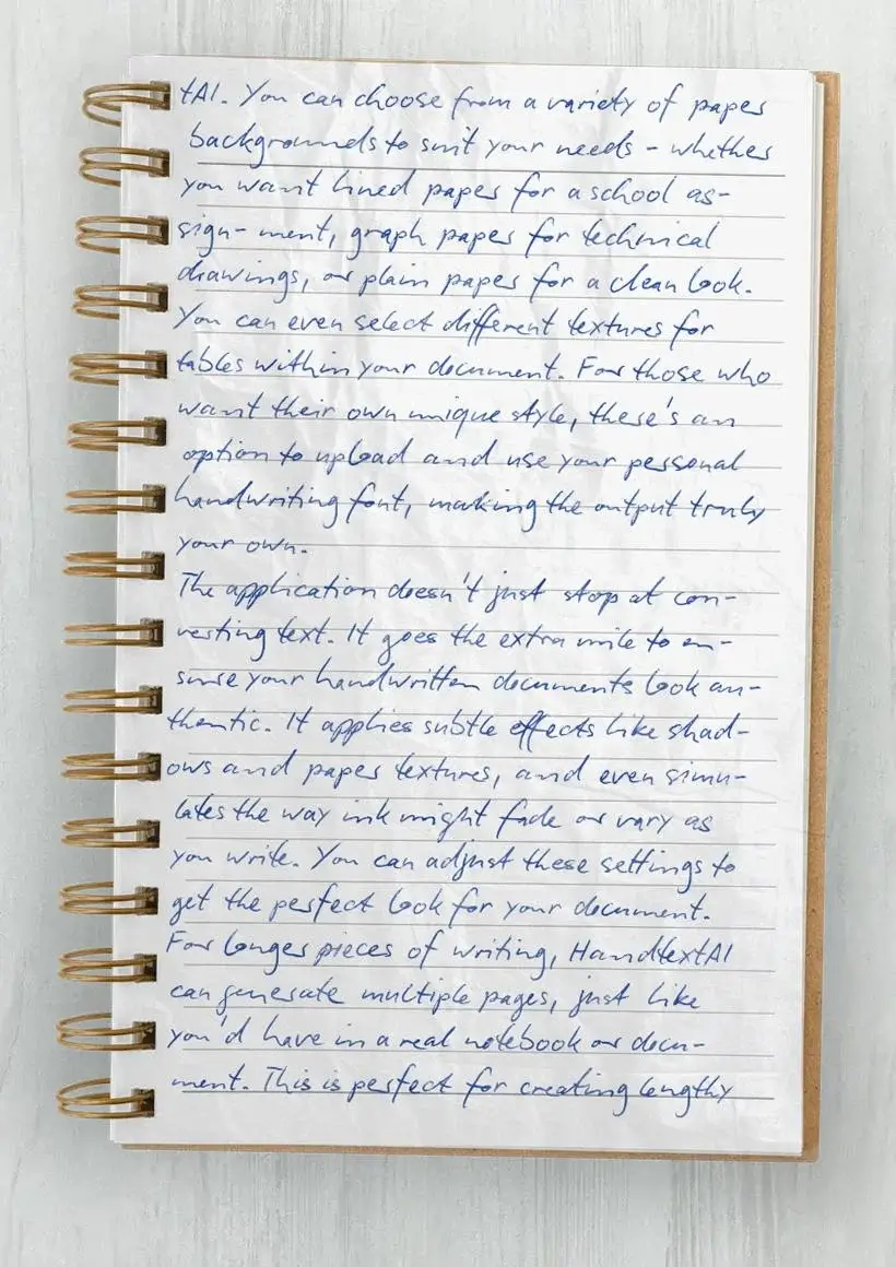 Handwritten text on lined spiral notebook on ash table