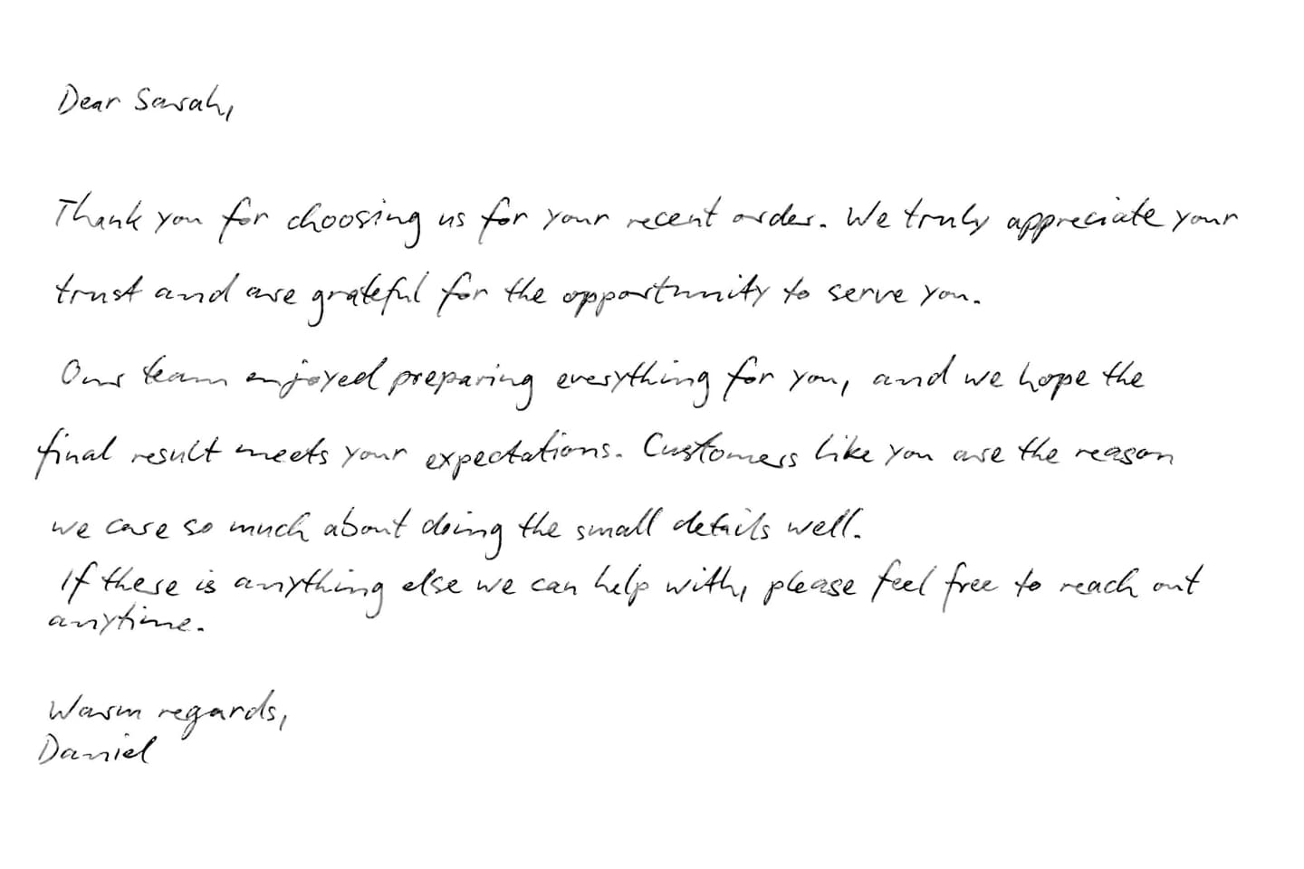 Generated handwritten business note page 3 in font 7
