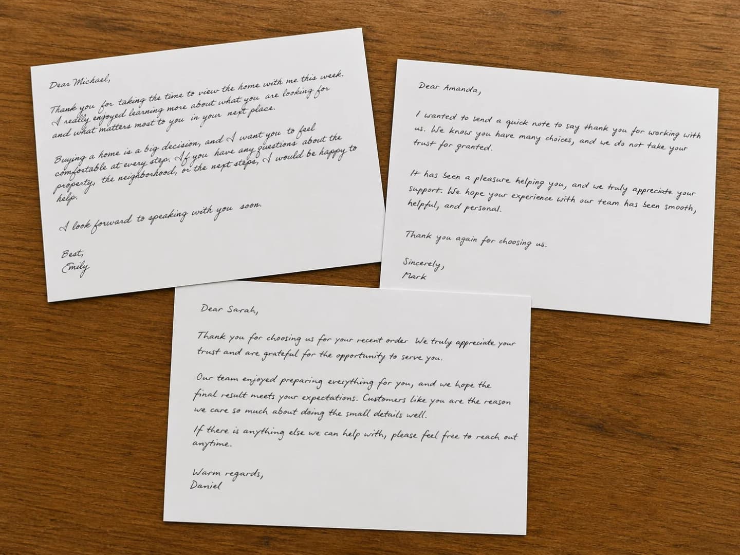 Printed result of a handwritten business note in 4×6 landscape format