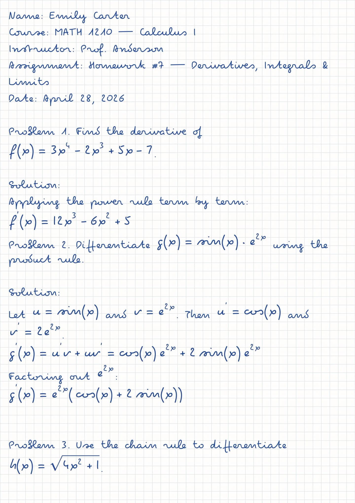 Generated handwritten math notes page 1 on squared paper