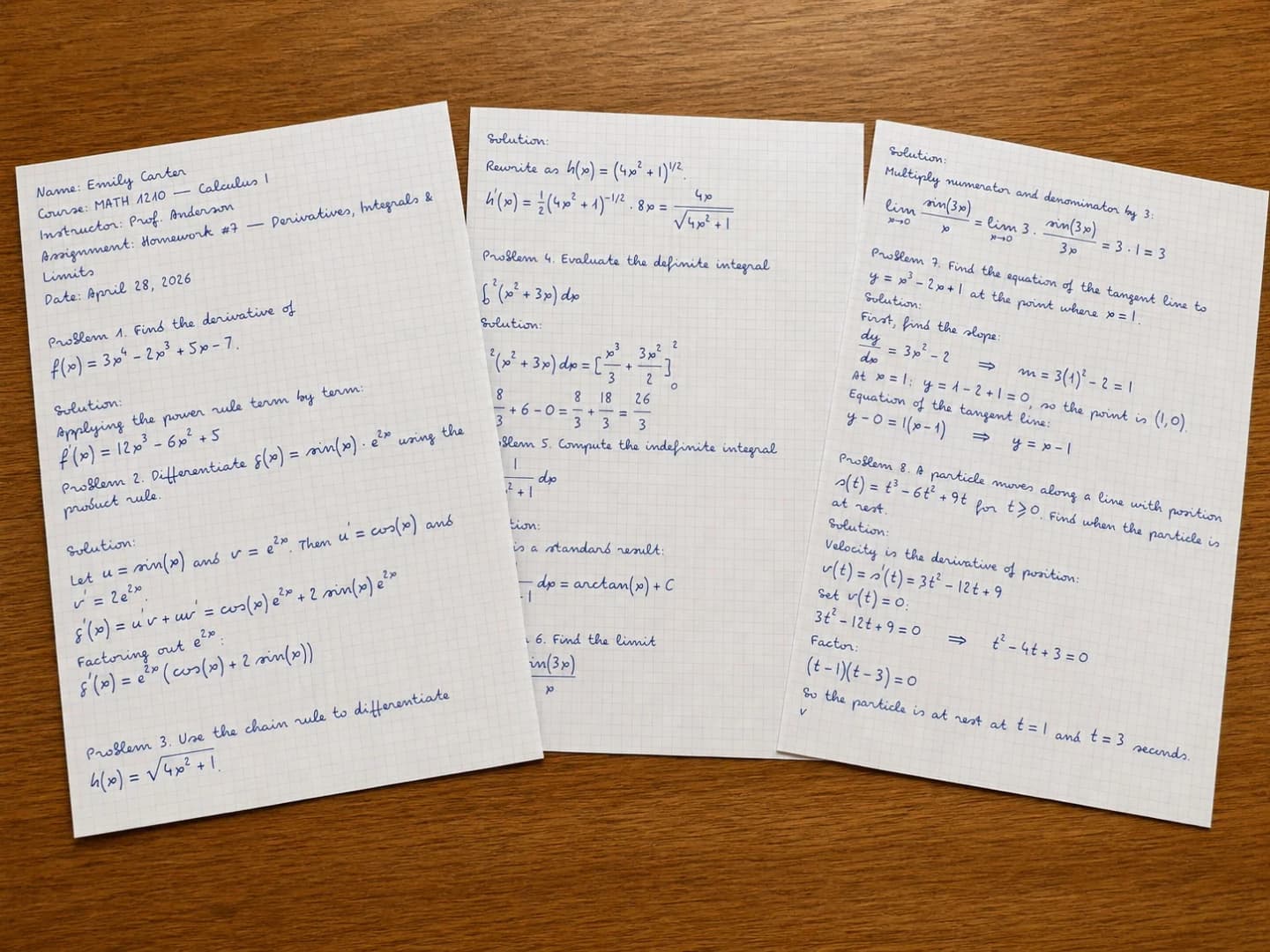 Printed result of handwritten math notes on A4 squared paper