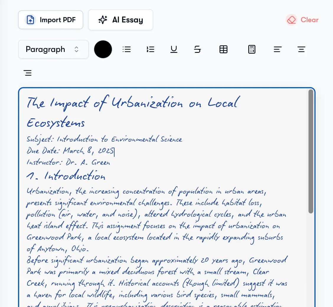 Text input area with sample text