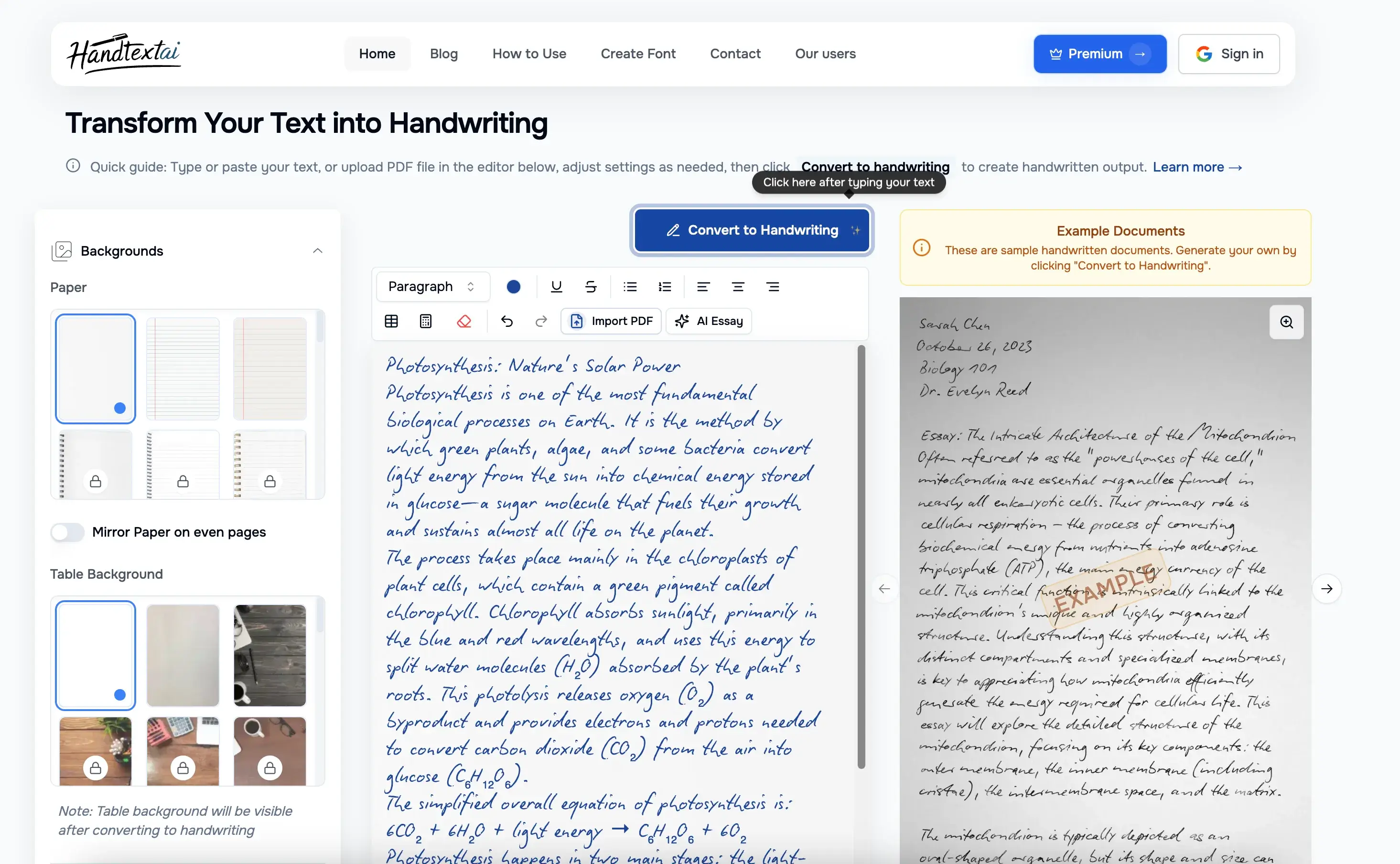 HandtextAI Interface